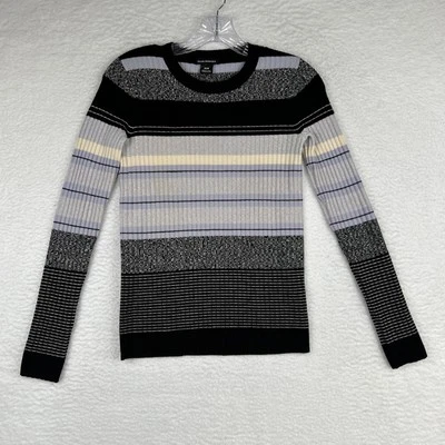 Club Monaco 罗纹针织毛衣蓝色黑色条纹黑色女式 XS — 第 1/4 张图片