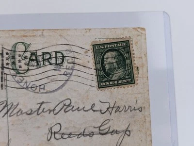 Rare 1909 Green Ben Franklin One Cent Stamp Flag Cancel 12/22/1909 on Postcard - Image 1 of 4