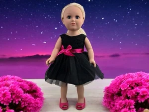 Our Generation OG schwarzes zweilagiges Tüllkleid mit rosa Schleife, Schuhen & Haargummi - Bild 1 von 15