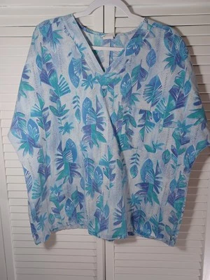 Scrub Top Simply Basic Women's Size  XL Blue Leaf Print - Image 1 of 3