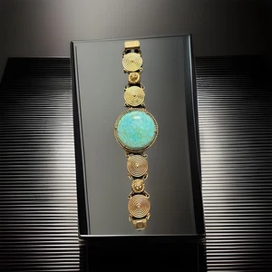 Vintage Egyptian Revival Armband groß Türkis & Messing Größe 6,5 L-4 - Bild 1 von 7