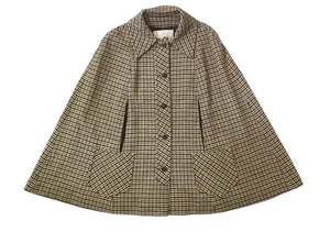 vintage PENDLETON harris tweed wool mustard houndstooth plaid cape coat o/s - Picture 1 of 13