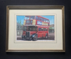 Vintage Framed Art Print RT 1950s Double Decker Bus (Loose In Frame) - Picture 1 of 9