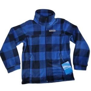 Columbia Fleece Jacket Boys Youth Size Small (8) Zing III Blue Check Zip Front - Picture 1 of 14