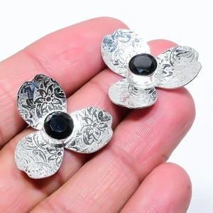 Black Spinel Gemstone 925 Sterling Silver Jewelry Stud Earring Size 1.5" - Picture 1 of 1