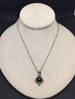 Vintage Sterling Silver 925 Southwestern Black Onyx Pendant Necklace 16" V884