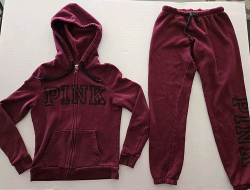 UNDERCOVER Felpa con cappuccio e pantaloni Victoria's Secret ROSA con scritta Borgogna taglia XS