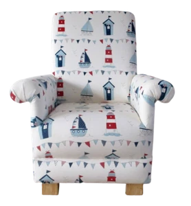 Kids Chair Blue Armchair Maritime Fabric Children's Nautical Ships Boats Coastal - Picture 1 of 24