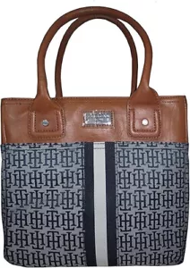 NEW Tommy Hilfiger Small Jacquard Tommy Tote Handbag-Blue/Brown $65 - Picture 1 of 2