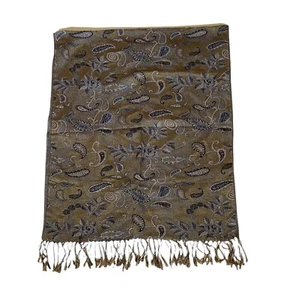 Pashmina 55% Pashmina 45% Seda Paisley Bufanda 63" x 26" Marrón Tostado Negro Flecos - Imagen 1 de 5