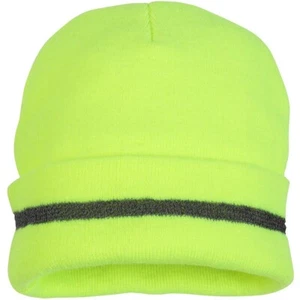 High Visibility LIME Knit Winter Acrylic SKI Beanie Stocking Cap Hat Reflective - Picture 1 of 2