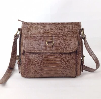 Coldwater Creek Sophie Brown Faux Crocodile Print Crossbody Organizer Purse EUC - Image 1 of 4