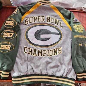Mens Green Bay Packer Super Bowl NFL puff champion zip up letterman style jacket - Picture 1 of 7