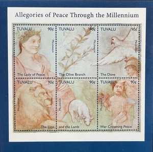 HOJA DE SELLOS TUVALU MILENIO 1999 MNH LEÓN CORDERO ANIMALES PALOMA PÁJARO RAMA OLIVA - Imagen 1 de 1