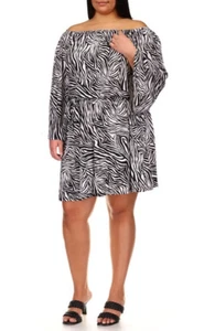 $125 MICHAEL KORS Zebra Print Off The Shoulder Long Sleeve Dress Viscose 3X - Picture 1 of 1
