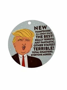 Round Natural Wood MDF Donald Trump Political New Hampshire Funny Ornament 3.5” - Picture 1 of 1