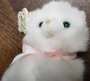 Russ Berrie Cat Plush Purry White Kitten Stuffed Animal Green Eyes Gift - Picture 1 of 5