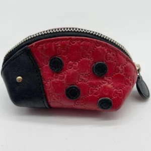 Authentic Gucci GG Micro Leather Ladybug Pouch Coin Case - Picture 1 of 20