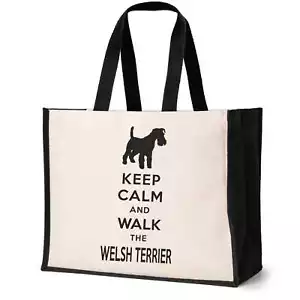 Bolso de Mano Keep Calm & Walk Welsh Terrier Bolso Amantes de Perros Damas Lona Comprador - Imagen 1 de 6
