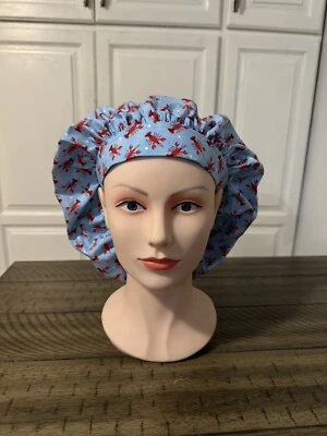Scrub or Chef Hat Medical Nursing Chemo Lobster Print Cotton Fabric - Image 1 of 4