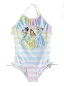 Disney pastel rainbow color striped Princess bathing suit NWT Sz 12 18 24 months - Picture 1 of 3