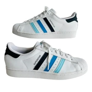 Adidas Superstar uomo bianco ombra a righe blu taglia 8,5 #HP5499 NUOVO / senza etichetta - Foto 1 di 7