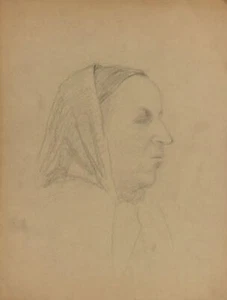 Antico disegno a matita ritratto donna - Foto 1 di 17