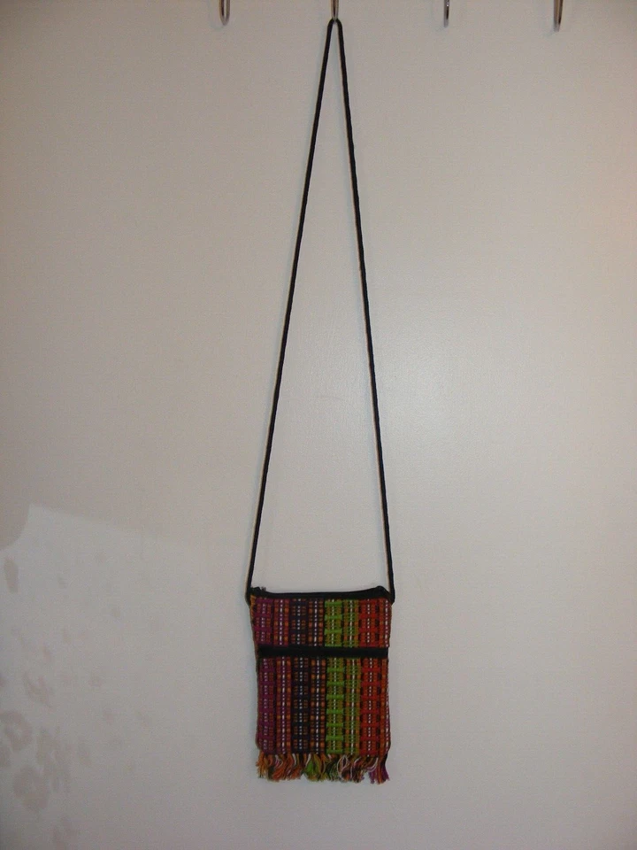 Vintage Handbag Crossbody Purse Crocheted Pink Purple Linen Fringe 1-E - Image 1 of 4