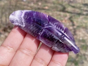 Carved 3.3" Natural Dream Amethyst Feather Reiki Crystal plume Crystal Decor 1PC - Picture 1 of 15
