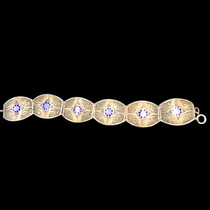 Brazalete Vitg de plata de ley con panel de filigrana ornamentado esmalte guilloche lavado en oro - Imagen 1 de 13