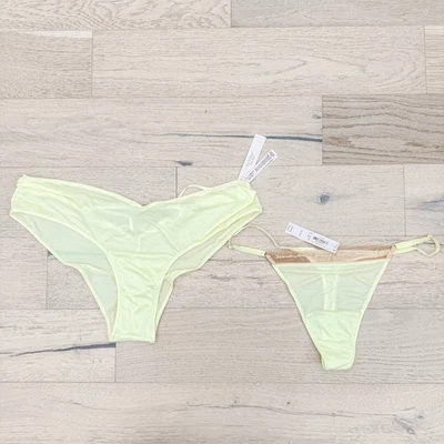 Lote de 2 peças de roupa íntima Victoria's Secret tamanho XXL amarelo neon calcinha fio dental atrevida - Imagem 1 de 4