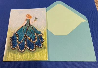Papyrus Glitter Girl Bella Pilar Blue Dress Butterfly🦋 Note Cards❤️ - Image 1 of 2
