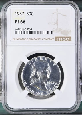 Meio dólar Franklin à prova de prata 1957 NGC PF66 - Imagem 1 de 2