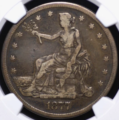 1877 S TRADE DOLLAR NGC CHOICE VERY FINE 30 VERY PLEASING WITH NO DISTRACTIONS - Image 1 of 4