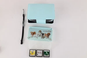 Nintendo DS Lite Video Game System 3 Games Case Teal Nintendogs Mario Kart DS - Picture 1 of 12