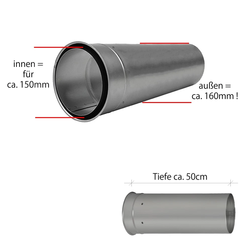 H&M DWFL150 Doppelwandfutter - Unlackiert, Ø150mm, 500mm