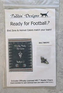 Ready For Football? Baltimore Ravens Cross Stitch Pattern w/Pewter Charm - Picture 1 of 1