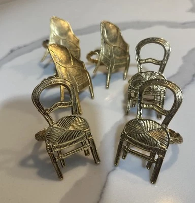 Set of 6 Brass-Tone Chair Napkin Rings Vintage-Style Gold Classic Chair Design - Image 1 of 4