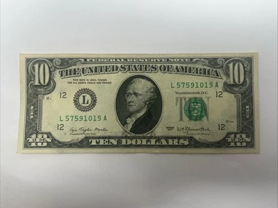 Series 1977 $10 Ten Dollar Bill Error Extreme Ink Smear Paper Money Error #1298 - Image 1 of 4