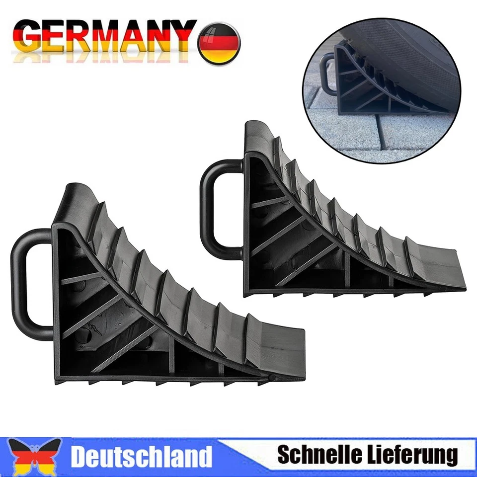 2 x Unterlegkeil mit Griff Hemmschuhe Bremskeile Anhänger PKW Stütze Radkeil DHL - Bild 1 von 4