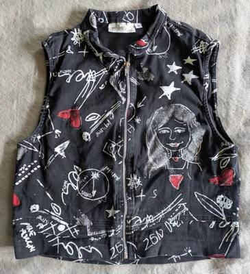 FRANKIE D de Los Ángeles Graffiti Cremallera Frontal Chaleco Top Mujer S Negro Punk Gótico Foto 1 de 3