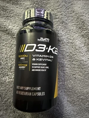 JYM D3 + K2 con 5000U D3 y 100Mcg de Vitamina K2 como MK-7, Hueso, Cardio 8/26 Foto 1 de 4