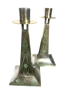 Beautiful Plated Art Nouveau Pairpoint Mfg. Co. B6110 Pat. Green Outlined Design - Picture 1 of 5