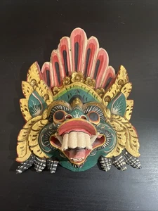 Balinesisch Indonesisch Barong Wandskulptur hängend handgesehnt Holzmaske - Bild 1 von 7