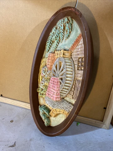 Vintage MCM Water Wheel Mill Wall Plaque / Hanger 1965 Burwood Products #4332 Cover