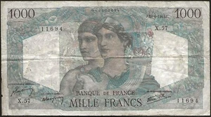 Frankreich - Banknote Von 1000 Franken Minerve Und Hercule 28-06-1945! F.41.05 - Bild 1 von 2