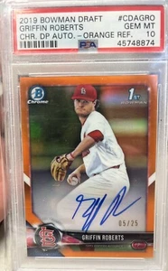 Griffin Roberts 2018 Bowman Cromo Autografo Arancione Rifrattore PSA 10 Auto GEM - Foto 1 di 2