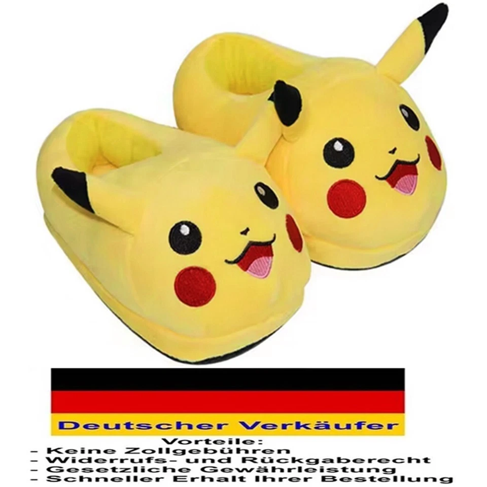K.A. Pokemon Hausschuhe Pikachu Gelb 37-39 Plüsch Damen Schuhe Gefüttert Warm