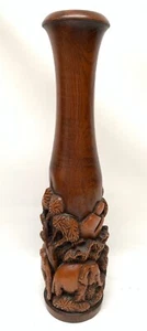 "Florero elefante de madera tallada a mano alto vintage pieza maciza de teca 20""" - Imagen 1 de 7