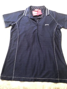 NEW Slazenger Ladies Sports Top. 16. Navy with White/silver trim. Silky Feel. - Picture 1 of 6